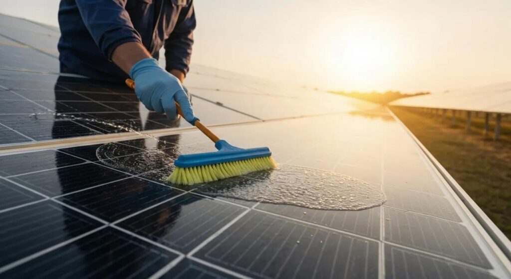 Eco-friendly solar panel cleaning methods with purified water and soft brushes