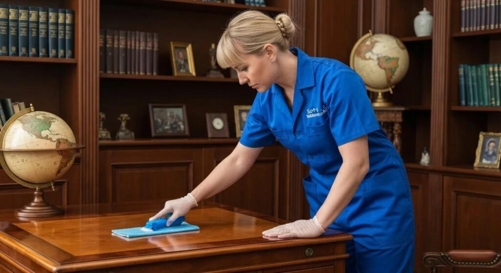 Technician gently applying eco-friendly cleaning solutions to delicate surfaces using the soft washing method