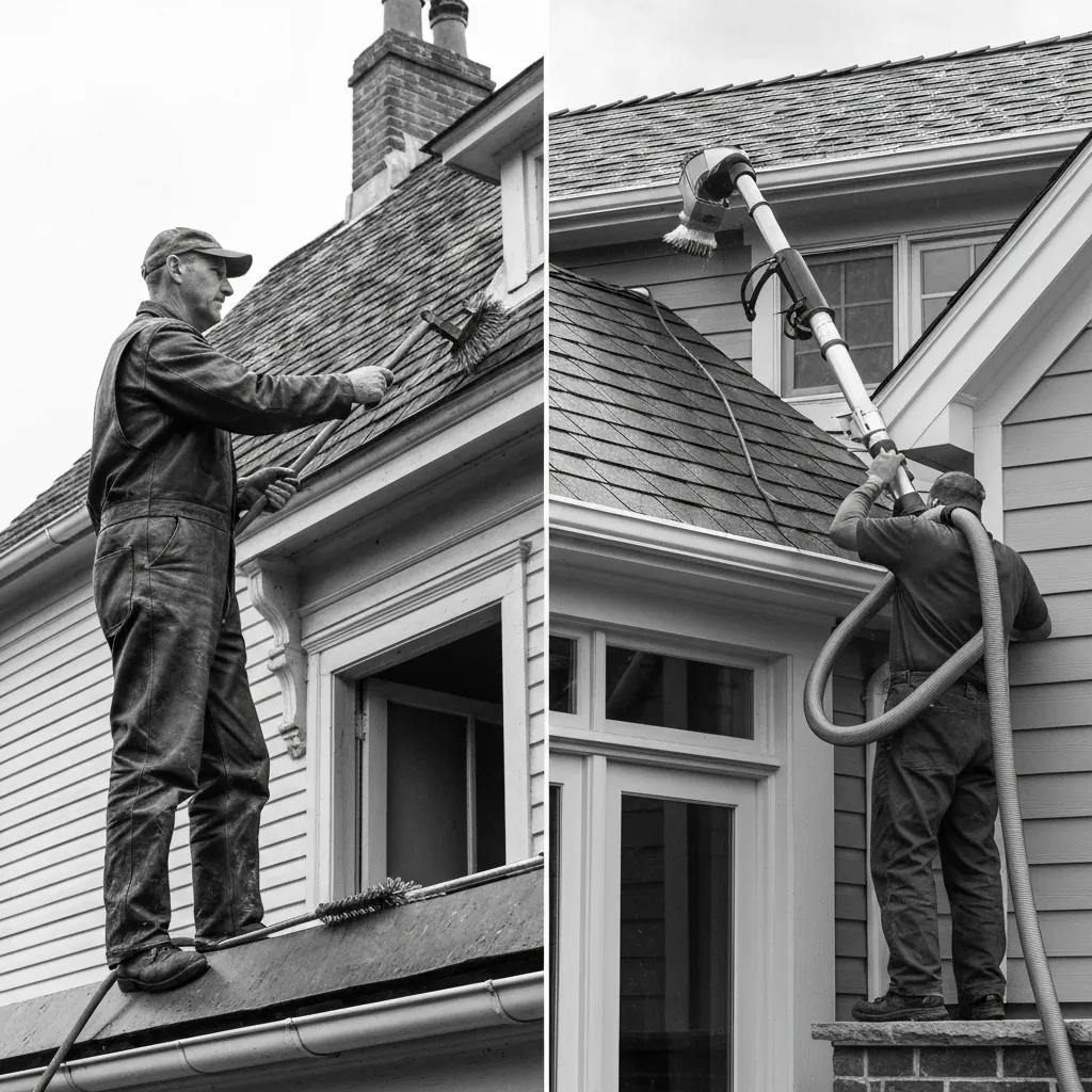 Comparison of traditional hand cleaning and vacuum gutter cleaning methods